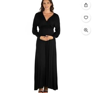 NWT 24seven comfort apparel long sleeve black vneck maternity maxi dress Size XL